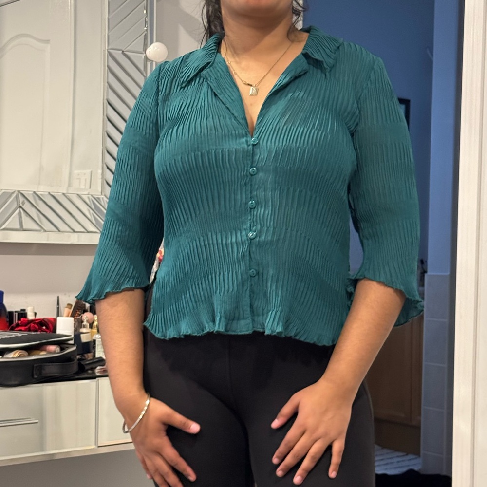 Teal Button-Up Women's Top